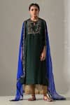 Buy_Medha_Emerald Green , Tissue, Organza Embroidery, Sequins, Tunic Pant Set _at_Aza_Fashions
