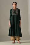 Shop_Medha_Emerald Green , Tissue, Organza Embroidery, Sequins, Tunic Pant Set _at_Aza_Fashions