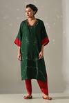 Buy_Medha_Green Silk Embroidery, Beads, Mirrors V-neck Hand Kurta And Salwar Set _at_Aza_Fashions