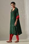 Shop_Medha_Green Silk Embroidery, Beads, Mirrors V-neck Hand Kurta And Salwar Set _Online_at_Aza_Fashions