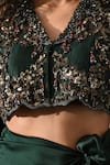 Buy_Medha_Emerald Green Satin, Sequins, Hand Embroidered Jacket And Wrap Skirt Set _Online_at_Aza_Fashions