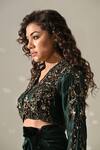 Buy_Medha_Emerald Green Satin, Sequins, Hand Embroidered Jacket And Wrap Skirt Set 