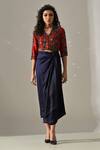 Buy_Medha_Red , Satin Sequins, Beads, Hand Embroidered Jacket And Wrap Skirt Set _at_Aza_Fashions