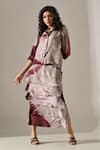 Buy Medha Grey Silk Collared Tie-dyed Shirt And Tiered Skirt Set at Aza Fashions Buy_Medha_Grey Silk Collared Tie-dyed Shirt And Tiered Skirt Set _at_Aza_Fashions