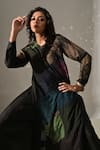 Shop Medha Black Silk Patchwork Round Neck Tie-dyed Tunic And Palazzo Set at Aza Fashions Shop_Medha_Black Silk Patchwork Round Neck Tie-dyed Tunic And Palazzo Set _at_Aza_Fashions