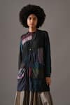 Medha_Black Silk Patchwork, Lace Mandarin Collar Tie Dye Tunic And Flared Skirt Set _at_Aza_Fashions
