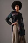Buy_Medha_Black Silk Patchwork, Lace Mandarin Collar Tie Dye Tunic And Flared Skirt Set 