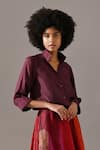 Medha_Maroon Silk Patchwork Collared Tie-dyed Shirt And Skirt Set _Online_at_Aza_Fashions