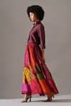 Shop_Medha_Maroon Silk Patchwork Collared Tie-dyed Shirt And Skirt Set _at_Aza_Fashions