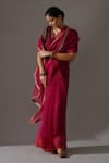 Buy_Medha_Pink Organza, Sequins, Beads, Embroidery, Hand Saree With Blouse _at_Aza_Fashions