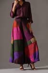 Medha_Multi Color Silk Patchwork Collared, V-neck Tie Dye Flared Palazzo And Shirt Set _Online_at_Aza_Fashions