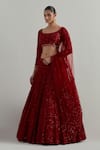 Ikshita Choudhary Red Net Embroidery, Sequins, Tassels, Beads Square Hand Bridal Lehenga Set Online at Aza Fashions Ikshita Choudhary_Red Net Embroidery, Sequins, Tassels, Beads Square Hand Bridal Lehenga Set _Online_at_Aza_Fashions