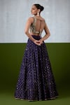 Shop_Ikshita Choudhary_Blue Chanderi Embroidery, Sequins, Mirrors, Foil Printed And Pleated Lehenga Set _at_Aza_Fashions
