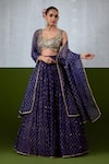 Buy_Ikshita Choudhary_Blue Chanderi Embroidery, Sequins, Mirrors, Foil Printed And Pleated Lehenga Set _at_Aza_Fashions