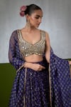Ikshita Choudhary_Blue Chanderi Embroidery, Sequins, Mirrors, Foil Printed And Pleated Lehenga Set _at_Aza_Fashions