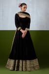 Buy_Ikshita Choudhary_Black Chanderi, Organza Embroidery, Zari, Metallic Hand Anarkali With Dupatta _at_Aza_Fashions