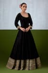 Ikshita Choudhary_Black Chanderi, Organza Embroidery, Zari, Metallic Hand Anarkali With Dupatta _at_Aza_Fashions