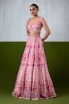 Ikshita Choudhary_Pink Organza Embroidery, Sequins Square Neck Hand Lehenga Set _Online_at_Aza_Fashions