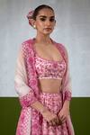 Buy_Ikshita Choudhary_Pink Organza Embroidery, Sequins Square Neck Hand Lehenga Set _Online_at_Aza_Fashions