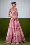 Shop_Ikshita Choudhary_Pink Organza Embroidery, Sequins Square Neck Hand Lehenga Set _Online_at_Aza_Fashions