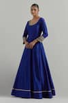 Buy_Ikshita Choudhary_Blue Chanderi, Organza Embroidery, Piping, Sequins Hand Anarkali With Dupatta _Online_at_Aza_Fashions
