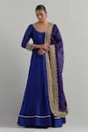 Buy_Ikshita Choudhary_Blue Chanderi, Organza Embroidery, Piping, Sequins Hand Anarkali With Dupatta _at_Aza_Fashions
