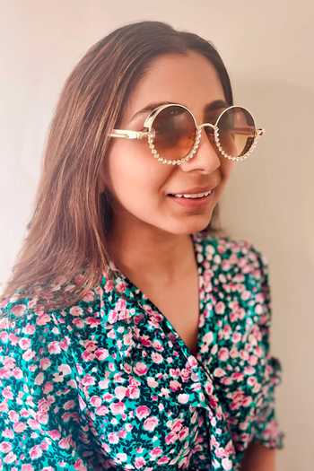 PRERTO_Brown Bahamas Jeweled Sunglasses _Online_at_Aza_Fashions