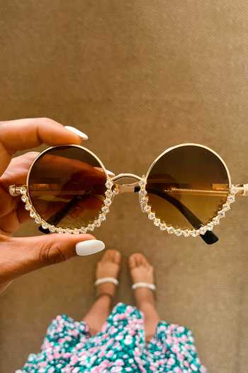 Buy_PRERTO_Brown Bahamas Jeweled Sunglasses _Online_at_Aza_Fashions