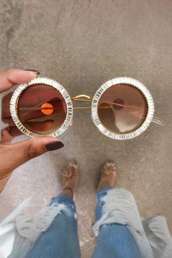 PRERTO_Brown Palma Jeweled Sunglasses _Online_at_Aza_Fashions