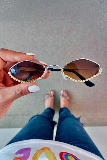 Shop_PRERTO_Brown Cannes Jeweled Sunglasses _at_Aza_Fashions