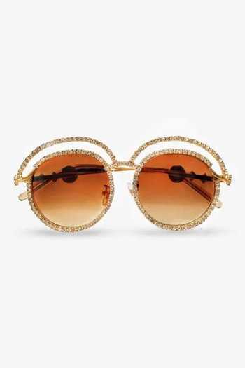 Shop_PRERTO_Brown Rio Jeweled Sunglasses _at_Aza_Fashions