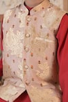 Buy_The Plum Bum_Gold Silk, Muslin, Cotton Embroidery Floral Pattern Nehru Jacket And Kurta Set _Online_at_Aza_Fashions