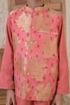 The Plum Bum_Pink Silk, Muslin, Cotton Floral Pattern Nehru Jacket And Kurta Set _Online_at_Aza_Fashions