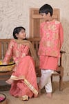 Buy_The Plum Bum_Pink Silk, Muslin, Cotton Floral Pattern Nehru Jacket And Kurta Set _Online_at_Aza_Fashions
