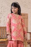 The Plum Bum_Pink Silk, Tissue, Net Embroidery, Gota Patti, Floral Pattern Kurta Sharara Set _Online_at_Aza_Fashions