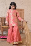 Buy_The Plum Bum_Pink Silk, Tissue, Net Embroidery, Gota Patti, Floral Pattern Kurta Sharara Set _at_Aza_Fashions
