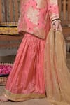The Plum Bum_Pink Silk, Tissue, Net Embroidery, Gota Patti, Floral Pattern Kurta Sharara Set _at_Aza_Fashions