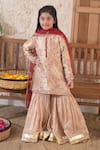 Buy_The Plum Bum_Beige Silk, Tissue, Net Gota Patti, Beads, Lace Floral Pattern Kurta Sharara Set _at_Aza_Fashions