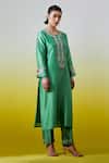 Anantaa By Roohi Green Chanderi Silk Sequins, Embroidery Split V-neck Kurta With Pant Online at Aza Fashions Anantaa By Roohi_Green Chanderi Silk Sequins, Embroidery Split V-neck Kurta With Pant _Online_at_Aza_Fashions
