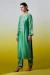 Buy Anantaa By Roohi Green Chanderi Silk Sequins, Embroidery Split V-neck Kurta With Pant Online at Aza Fashions Buy_Anantaa By Roohi_Green Chanderi Silk Sequins, Embroidery Split V-neck Kurta With Pant _Online_at_Aza_Fashions