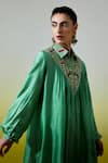 Anantaa By Roohi_Green Chanderi Silk Embroidery, Sequins Collared Shirt With Pant _Online_at_Aza_Fashions