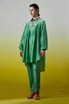 Anantaa By Roohi_Green Chanderi Silk Embroidery, Sequins Collared Shirt With Pant _at_Aza_Fashions