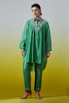 Buy_Anantaa By Roohi_Green Chanderi Silk Embroidery, Sequins Collared Shirt With Pant _at_Aza_Fashions