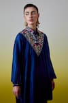 Anantaa By Roohi Blue Chanderi Silk Embroidery, Sequins Collared Shirt With Pant at Aza Fashions Anantaa By Roohi_Blue Chanderi Silk Embroidery, Sequins Collared Shirt With Pant _at_Aza_Fashions