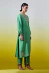Anantaa By Roohi_Green Chanderi Silk Sequins, Embroidery Notched Neck Kurta With Pant _Online_at_Aza_Fashions