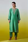Buy_Anantaa By Roohi_Green Chanderi Silk Sequins, Embroidery Notched Neck Kurta With Pant _at_Aza_Fashions