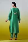 Shop_Anantaa By Roohi_Green Chanderi Silk Sequins, Embroidery Notched Neck Kurta With Pant _at_Aza_Fashions