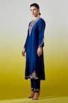 Anantaa By Roohi_Blue Chanderi Silk Sequins, Embroidery Notched Neck Kurta With Pant _Online_at_Aza_Fashions