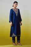Buy_Anantaa By Roohi_Blue Chanderi Silk Sequins, Embroidery Notched Neck Kurta With Pant _Online_at_Aza_Fashions