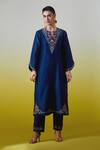 Buy_Anantaa By Roohi_Blue Chanderi Silk Sequins, Embroidery Notched Neck Kurta With Pant _at_Aza_Fashions